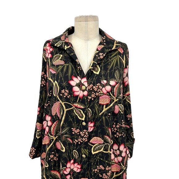Tuckernuck Midi Shirt Dress Black Floral Print Collared Button Size Small - Picture 2 of 10